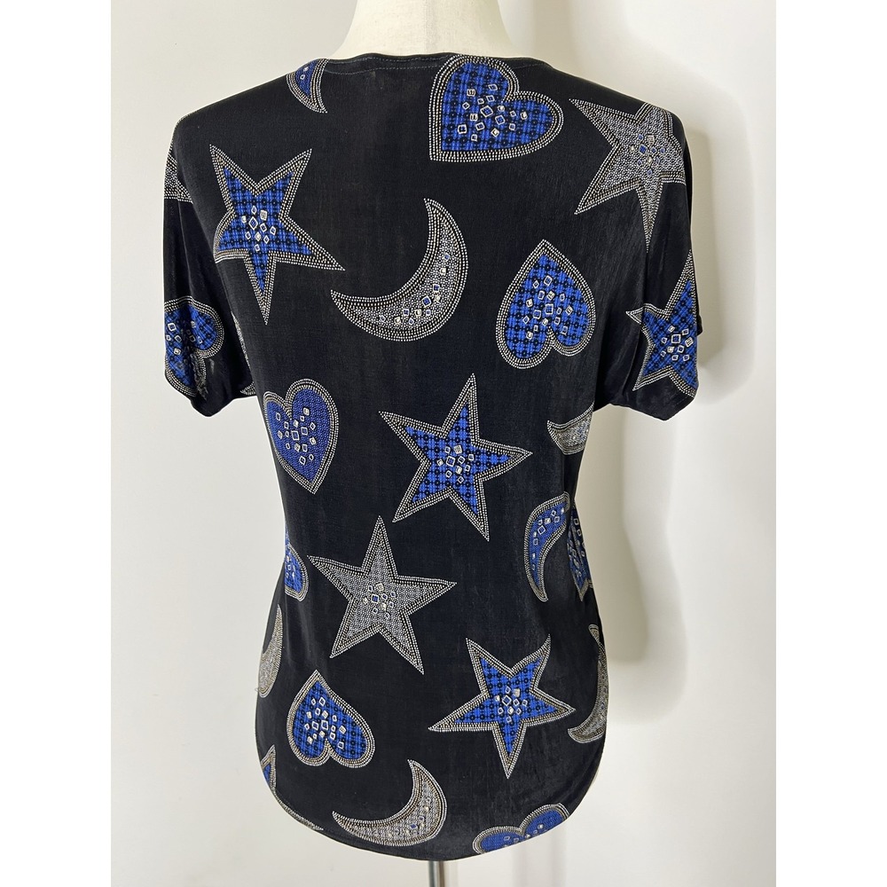 JAIPUR Celestial Moon Star Heart Top Black Blue Whimsigoth Y2K Fairy Grunge - Picture 4 of 6